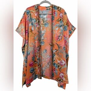 Chico’s Island Coral Reef Ruana Covering Kimono Orange Beaded Size S/M